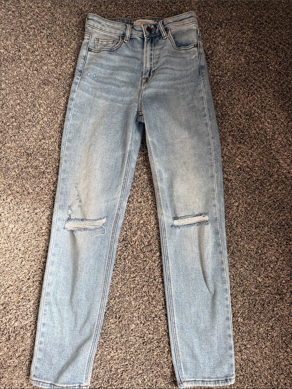 Hidden Light Blue High-Rise Distressed Women's straight leg Jeans